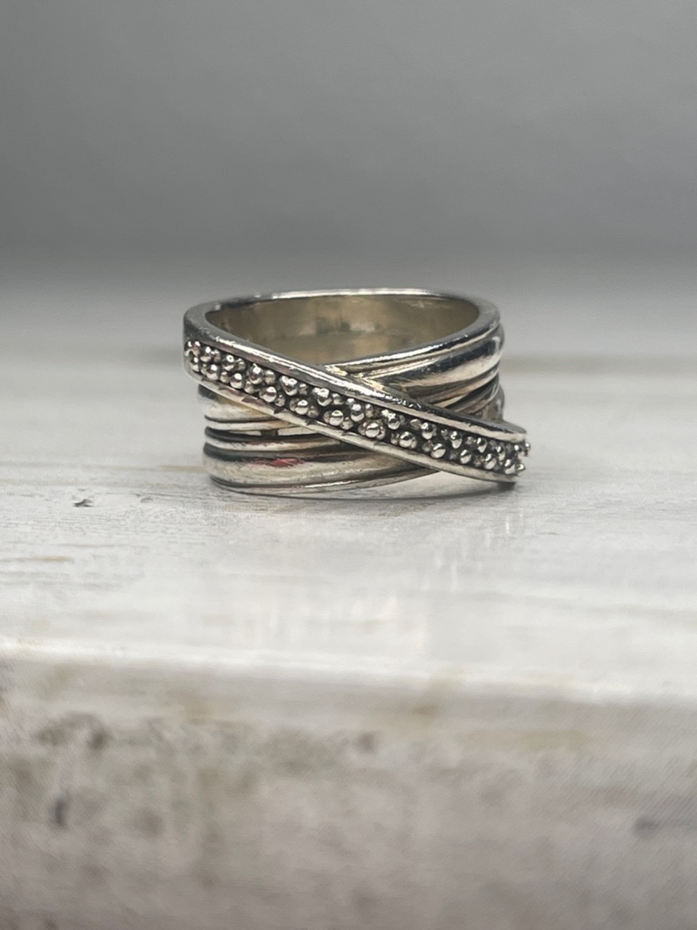 Michael Dawkins Sterling Silver Caviar Cross Over Ring